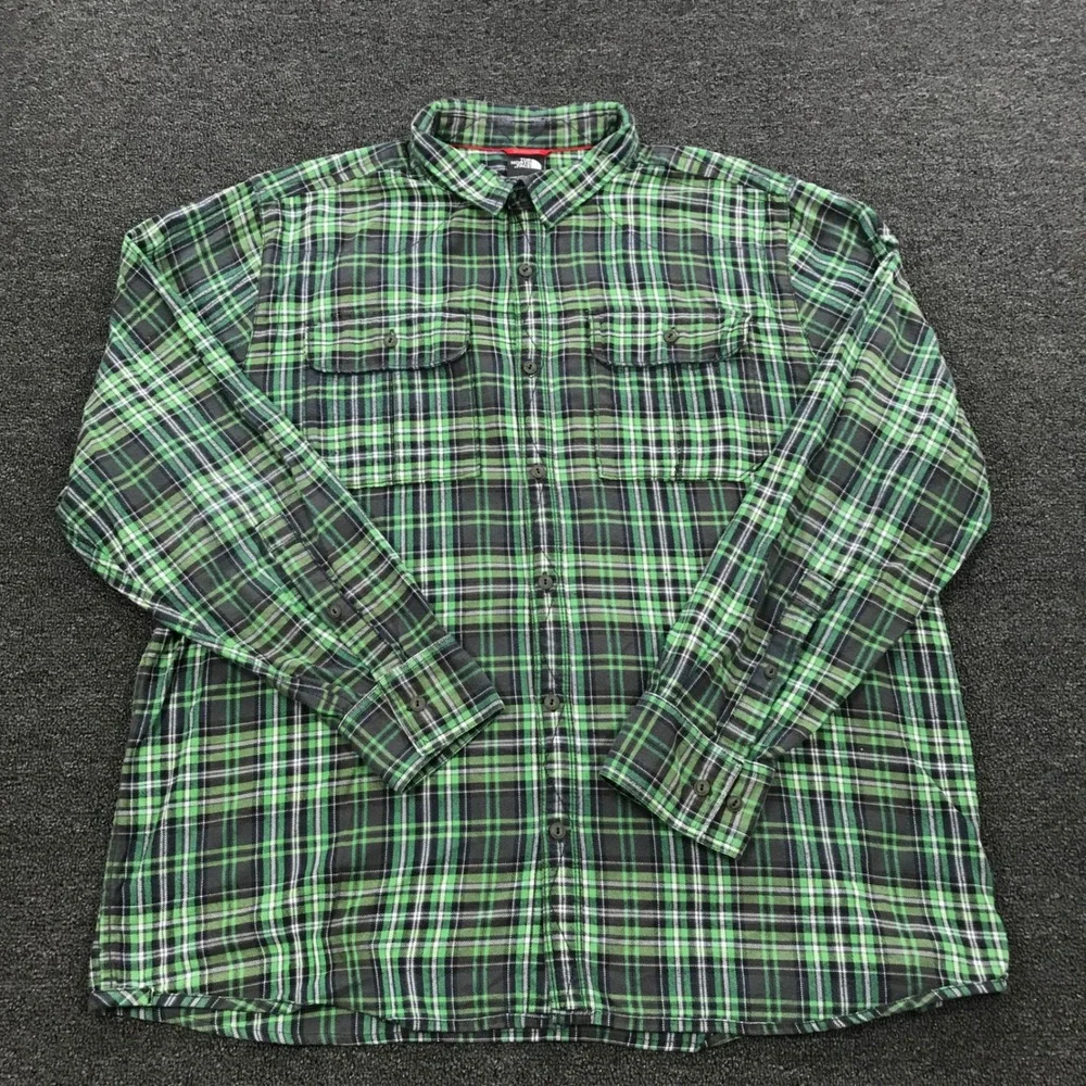 The North Face Mens XXL Green Plaid Flannel L/S Button Down Shirt XXL/TTG